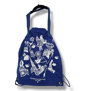 Kipling Antwerp Cartoon Print Nylon Drawstring Backpack Tote Bag Blue‎ White